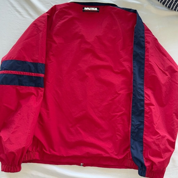 Vintage NAUTICA Competition Spellout Windbreaker Jacket Red w/Navy Stripe Detail - Picture 12 of 16